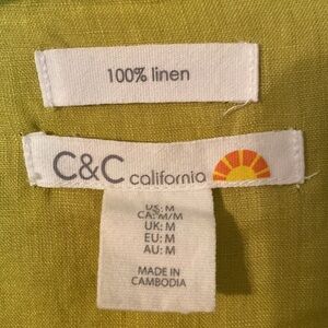 C&C California Linen Over Sized Lagenlook Mother of Pearl Shirt Chartreuse M